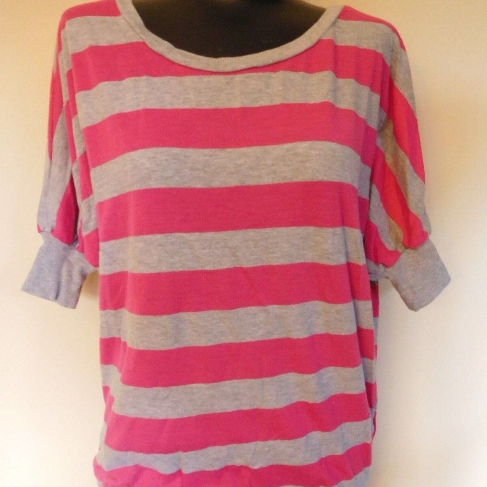 Love Rocks Hot Pink & Gray Striped Top - Sz. S